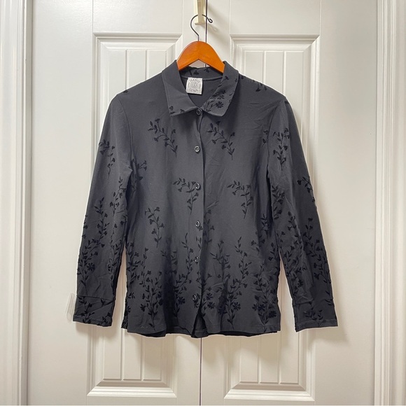 Vintage Mario & Gena Paris Velvet Floral Button-Up Black - Picture 1 of 12